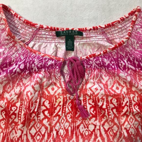 Lauren Ralph Lauren XL cotton short sleeve bright tassel tie scoop neck top - Picture 7 of 8